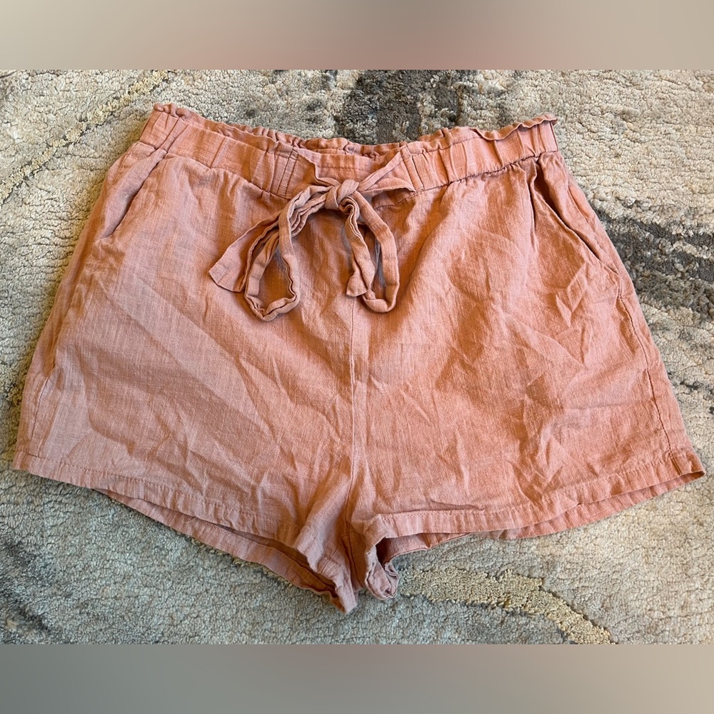 SHEIN High Waist Tie Cotton Light Pink Shorts Size L